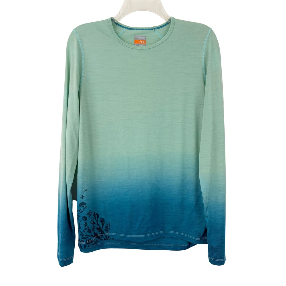 Icebreaker Merino 200 Oasis Base Layer Top Size L Long Sleeve Crew Wool Ombre